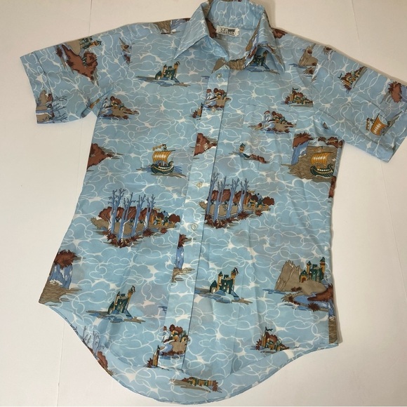 Vtg J.P. Austin Butterfly Collar Polyester Hawaiian Shirt 70s - Picture 1 of 7